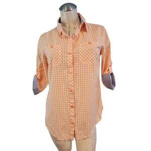 3/$25 Studio Works Size S Orange White Gingham Button Up Shirt